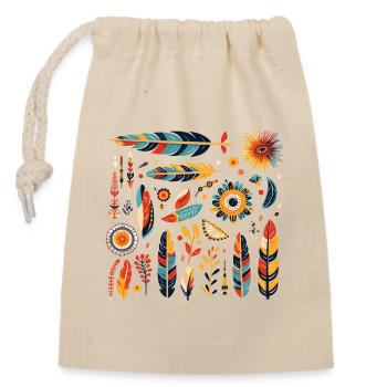 Motif de plumes et fleurs bohèmes - Sac cadeau en coton avec cordon (14 x 20 cm) - nature - Devant