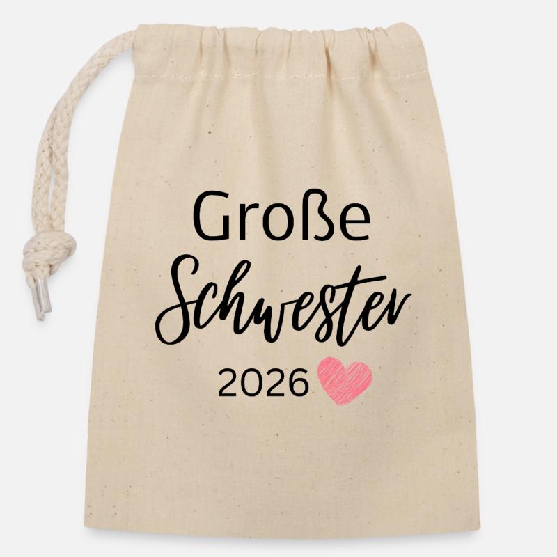 Große Schwester 2026 - Verschließbarer Geschenkbeutel aus Baumwolle (14x20cm) - Natur