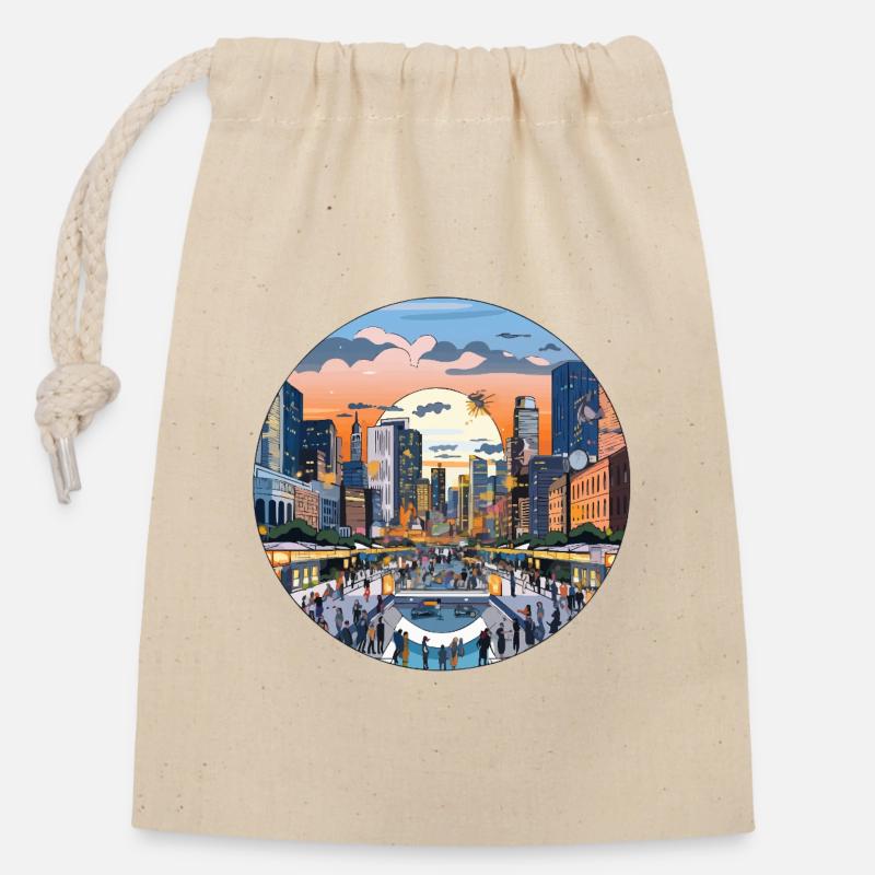 Sonnenuntergang über der Skyline - Verschließbarer Geschenkbeutel aus Baumwolle (14x20cm) - Natur