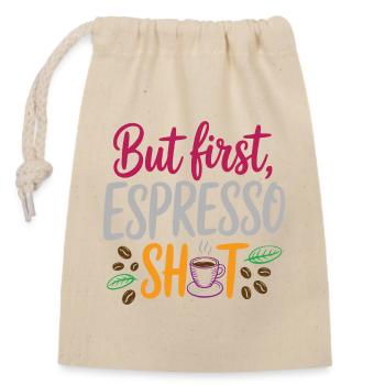 Mais le premier shot d’espresso - Sac cadeau en coton avec cordon (14 x 20 cm) - nature - Devant