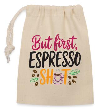 Mais le premier shot d’espresso - Sac cadeau en coton avec cordon (14 x 20 cm) - nature - Devant