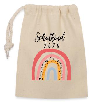 Schulkind 2026 Regenbogen Geschenk zur Einschulung - Verschließbarer Geschenkbeutel aus Baumwolle (14x20cm) - Natur - Vorne