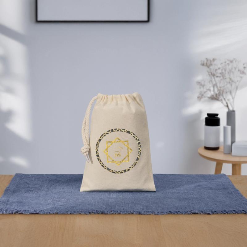 Geometric gold logo with pattern frame Closable cotton gift bag (14x20cm)