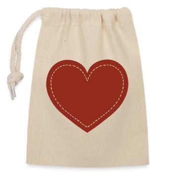 Emblème en cœur marron brodé - Sac cadeau en coton avec cordon (14 x 20 cm) - nature - Devant
