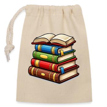 Stack of books book - Closable cotton gift bag (14x20cm) - nature - Front