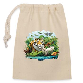 Tiger im Dschungel Tierwelt Illustration - Verschließbarer Geschenkbeutel aus Baumwolle (14x20cm) - Natur - Vorne
