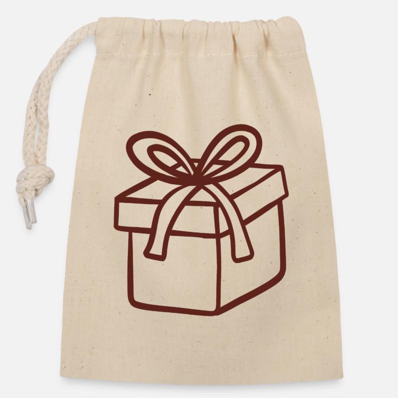 Boîte cadeau rustique dessinée à la main - Sac cadeau en coton avec cordon (14 x 20 cm) - nature