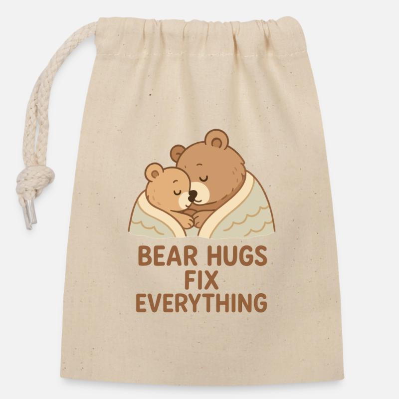 Zwei Bären Umarmung – Bear Hugs Fix Everything - Verschließbarer Geschenkbeutel aus Baumwolle (14x20cm) - Natur