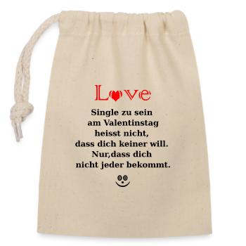 Célibataire pour Valentine avec le cœur - Sac cadeau en coton avec cordon (14 x 20 cm) - nature - Devant