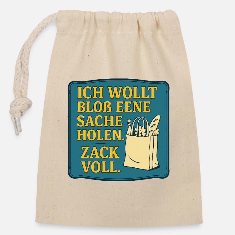 Ich_wollt_bloss_eene_sache_holen - Sac cadeau en coton avec cordon (14 x 20 cm) - nature