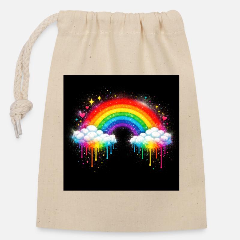 Regenbogenwolke Graffiti-Drop - Verschließbarer Geschenkbeutel aus Baumwolle (14x20cm) - Natur