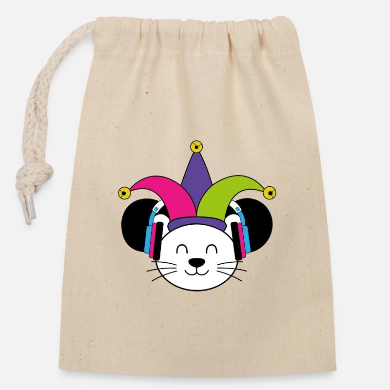 Souris de carnaval - Sac cadeau en coton avec cordon (14 x 20 cm) - nature