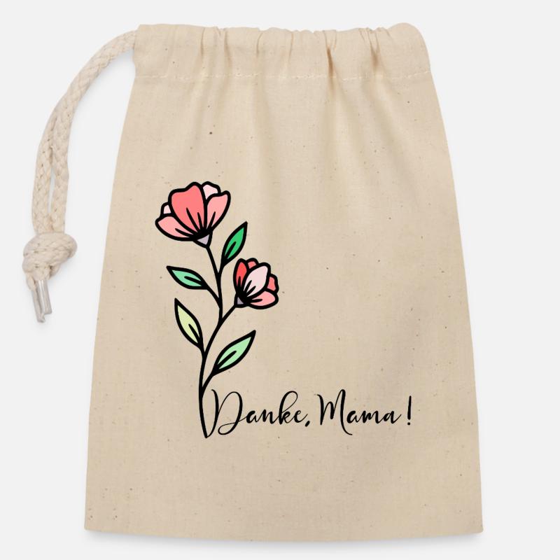 Muttertag Blumen Danke Mama - Verschließbarer Geschenkbeutel aus Baumwolle (14x20cm) - Natur