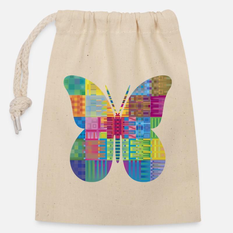 Papillon coloré en patchwork - Sac cadeau en coton avec cordon (14 x 20 cm) - nature