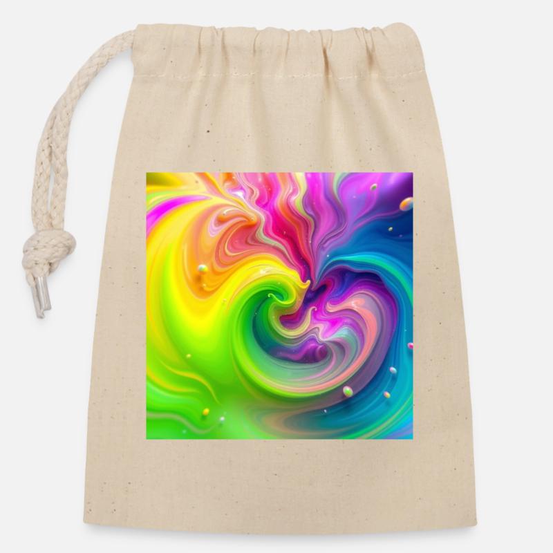 Tourbillon de couleurs Arc-en-ciel néon - Sac cadeau en coton avec cordon (14 x 20 cm) - nature