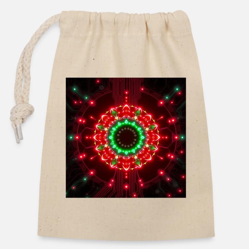 Centre Technologique Neon Mandala - Sac cadeau en coton avec cordon (14 x 20 cm) - nature