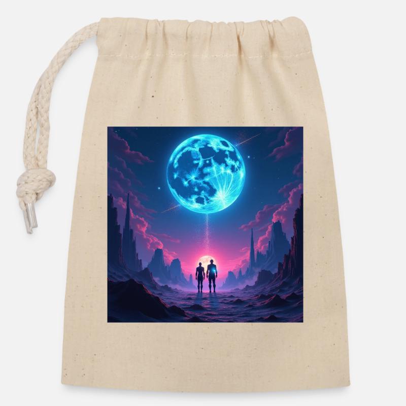 Chemin Lunaire de la Communauté - Sac cadeau en coton avec cordon (14 x 20 cm) - nature