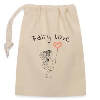 Fairy Love - Kleine Fee mit Herzluftballon - Verschließbarer Geschenkbeutel aus Baumwolle (14x20cm) - Natur - Vorne