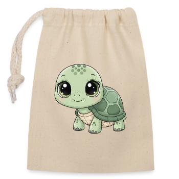 Mintgrüne Kuschelturtle - Verschließbarer Geschenkbeutel aus Baumwolle (14x20cm) - Natur - Vorne