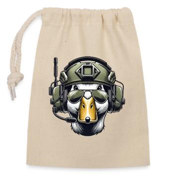 Tactical Duck with Headset - Closable cotton gift bag (14x20cm) - nature - Front