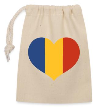 Romanian Flag Heart - Closable cotton gift bag (14x20cm) - nature - Front