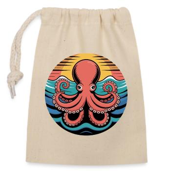 Retro Oktopus Sonnenuntergang Tintenfisch Motiv - Verschließbarer Geschenkbeutel aus Baumwolle (14x20cm) - Natur - Vorne