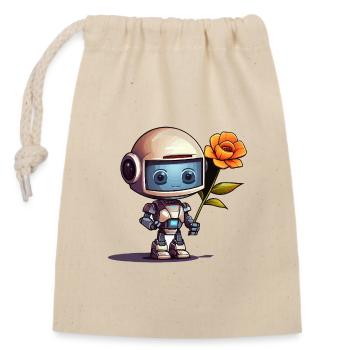 Kleiner Roboter mit Rose - Verschließbarer Geschenkbeutel aus Baumwolle (14x20cm) - Natur - Vorne