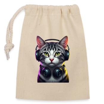 KatzenDJ Neon Kopfhörer Music lover cat - Verschließbarer Geschenkbeutel aus Baumwolle (14x20cm) - Natur - Vorne