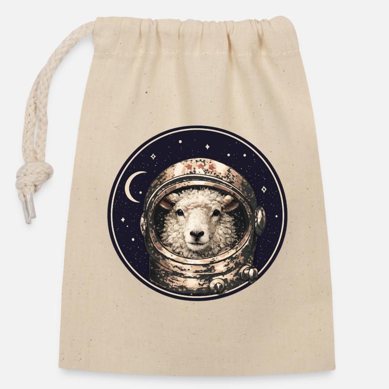 Astronaut sheep in orbit - Closable cotton gift bag (14x20cm) - nature
