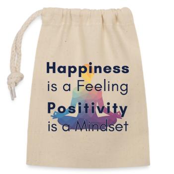 Happiness is a Feeling Positivity is a Mindset - Verschließbarer Geschenkbeutel aus Baumwolle (14x20cm) - Natur - Vorne