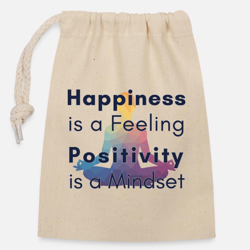 Happiness is a Feeling Positivity is a Mindset - Sac cadeau en coton avec cordon (14 x 20 cm) - nature
