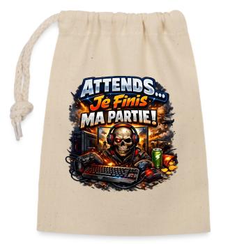 Attends… Je finis ma partie - Sac cadeau en coton avec cordon (14 x 20 cm) - nature - Devant