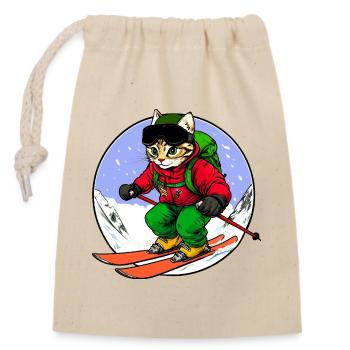 Skifahrer Katze Freeride - Verschließbarer Geschenkbeutel aus Baumwolle (14x20cm) - Natur - Vorne