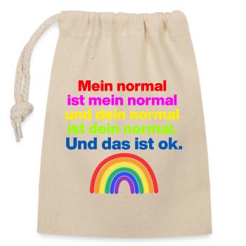 MEIN NORMAL IST MEIN NORMAL, DEINS ALLES IST OK ✌️ - Verschließbarer Geschenkbeutel aus Baumwolle (14x20cm) - Natur - Vorne