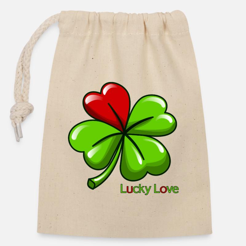 Lucky Love Clover - Closable cotton gift bag (14x20cm) - nature