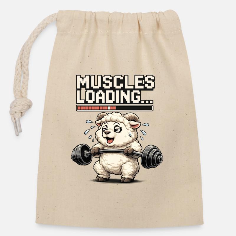 Muskel-Loading Lamm beim Krafttraining - Verschließbarer Geschenkbeutel aus Baumwolle (14x20cm) - Natur