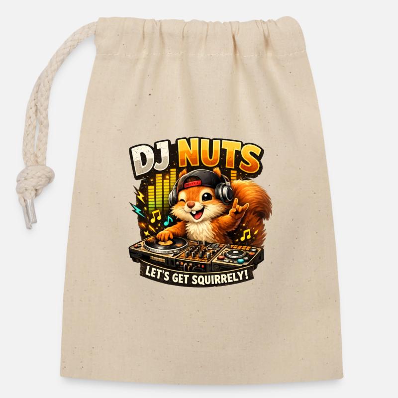 Eichhörnchen DJ Nuts süßes Squirrel lustig - Verschließbarer Geschenkbeutel aus Baumwolle (14x20cm) - Natur