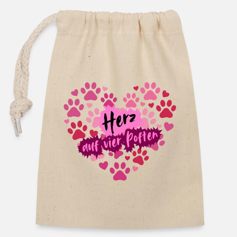 Heart on four paws - Closable cotton gift bag (14x20cm) - nature