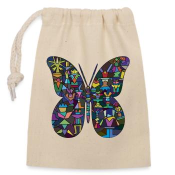 Papillon en mosaïque colorée - Sac cadeau en coton avec cordon (14 x 20 cm) - nature - Devant