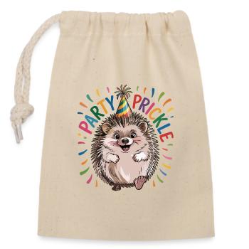 Hérisson avec chapeau de fête - Épine de fête - Sac cadeau en coton avec cordon (14 x 20 cm) - nature - Devant