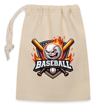 Mascotte de baseball enflammée - Sac cadeau en coton avec cordon (14 x 20 cm) - nature - Devant