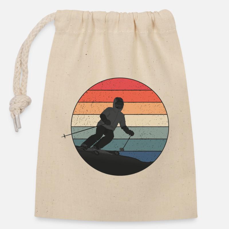 Descente skiée au coucher du soleil - Sac cadeau en coton avec cordon (14 x 20 cm) - nature