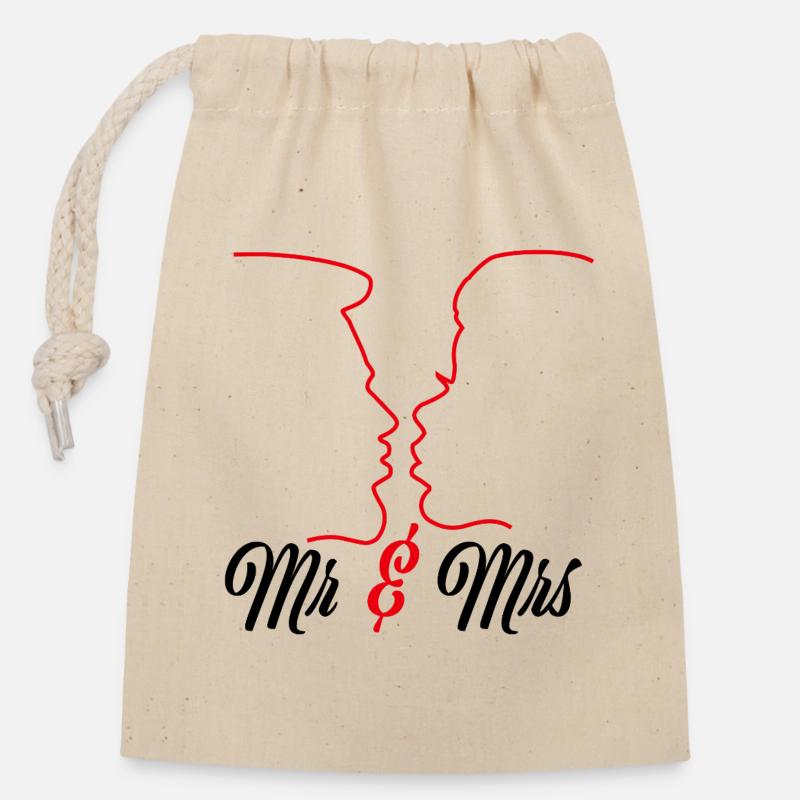 Mr. and Mrs - Just Married - Closable cotton gift bag (14x20cm) - nature