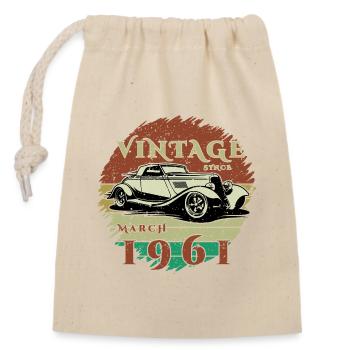 65e anniversaire - Classique - Millésime depuis 03/1961 - Sac cadeau en coton avec cordon (14 x 20 cm) - nature - Devant