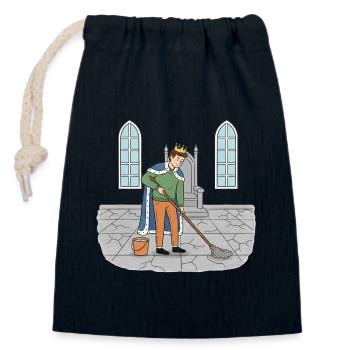 Roi Nettoie le Château - Sac cadeau en coton avec cordon (14 x 20 cm) - bleu marine - Devant
