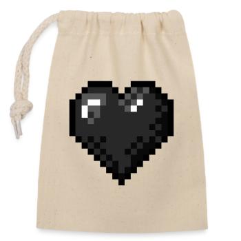 Retro Pixel Art Black Heart - Verschließbarer Geschenkbeutel aus Baumwolle (14x20cm) - Natur - Vorne