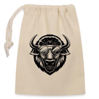 Bison head with sunglasses - Closable cotton gift bag (14x20cm) - nature - Front