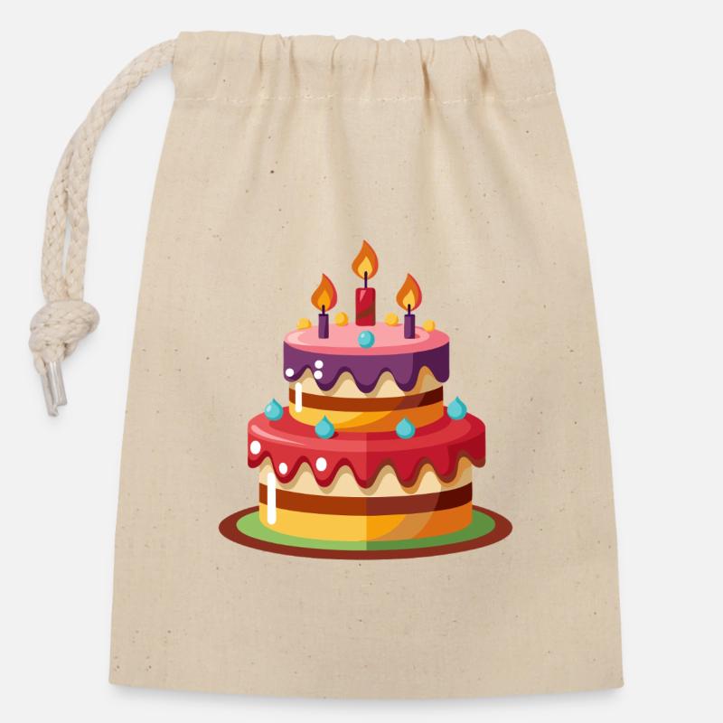 Gâteau d'anniversaire - Sac cadeau en coton avec cordon (14 x 20 cm) - nature