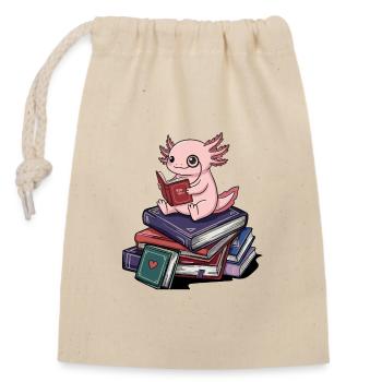 Bücherwurm Axolotl Fisch Lesende Bücher Kunst - Verschließbarer Geschenkbeutel aus Baumwolle (14x20cm) - Natur - Vorne