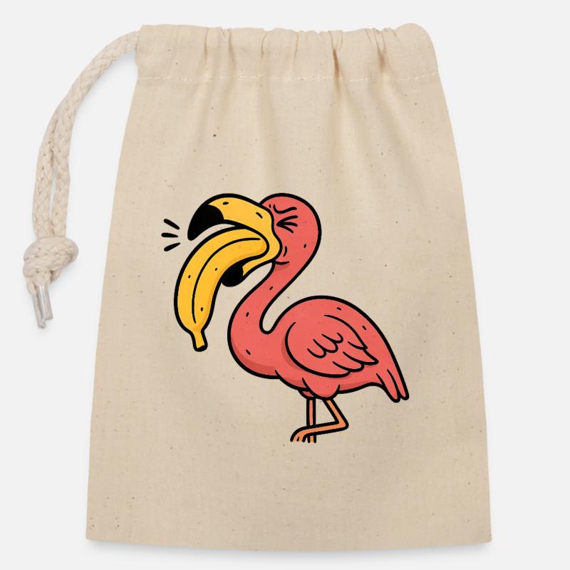 Flamingo Banana Duo - Closable cotton gift bag (14x20cm) - nature